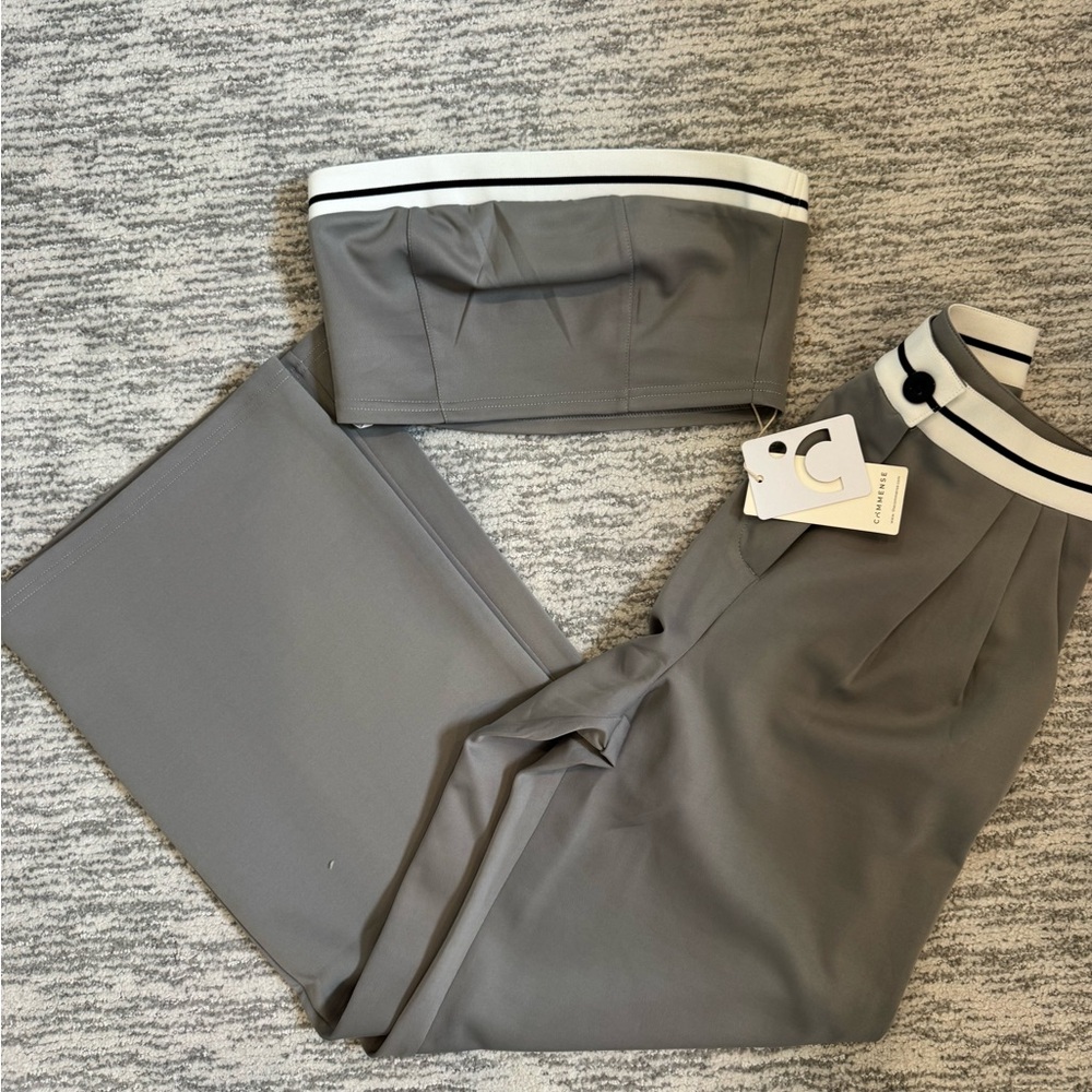 2 piece set- Tube Top and Contrast Waistband Pants Set - Picture 7 of 12